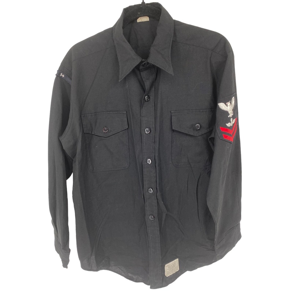 WWII 1940's Vintage Official US Navy 2nd Class Uniform Shirt 16.5 x 33 black